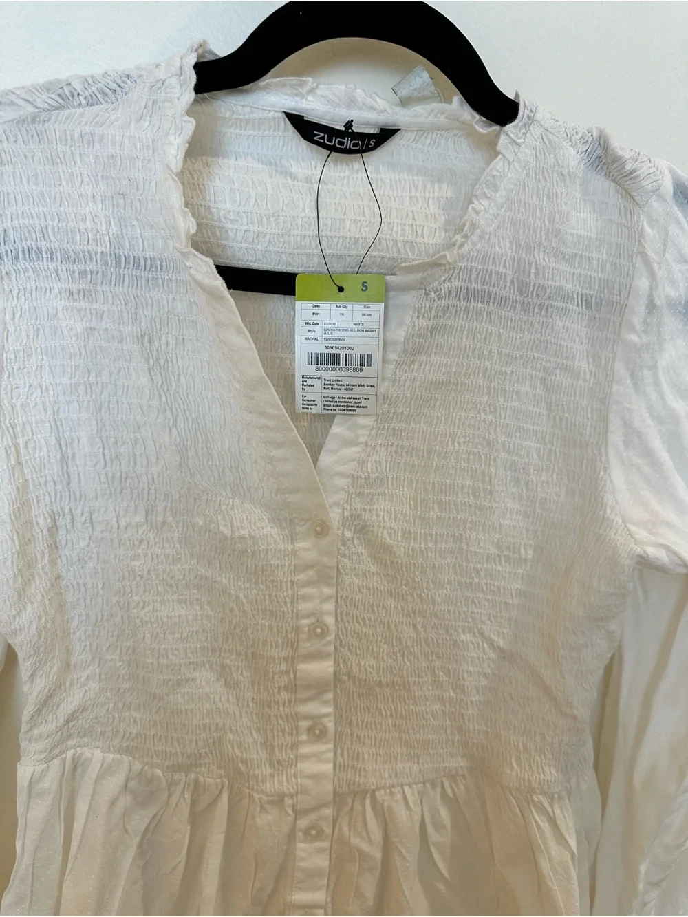 White Smocked Peplum Button-Front Top